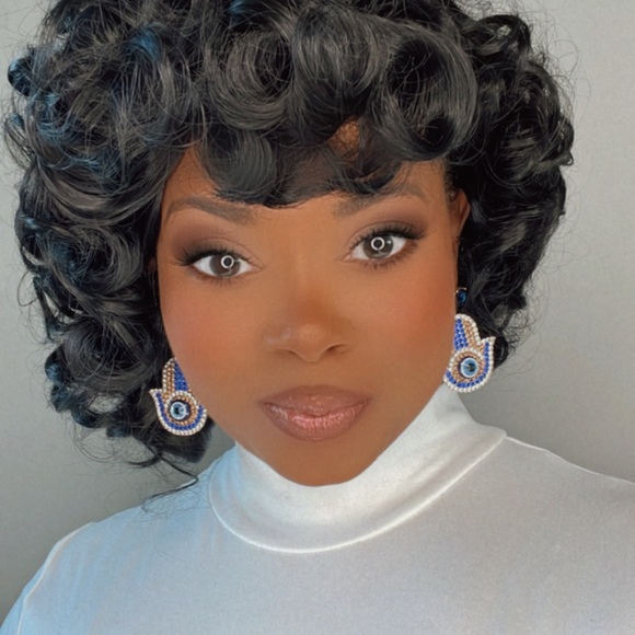 Blue Rhinestone Cluster Earrings - Picture 4 of 8